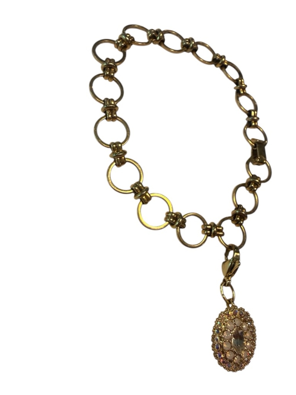 Origami Owl Gold-Tone Link Charm Bracelet with Crystal Oval Charm